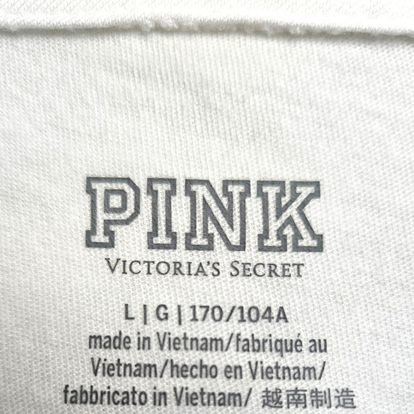 PINK VICTORIA SECRET Women's New Oversized White Logo Tee Size Large - Picture 8 of 13